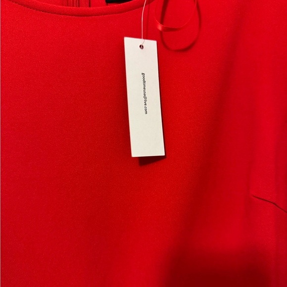 Red Sheath Dress with Bishop Sleeves and Embellished Buckle - Picture 3 of 16